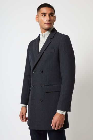 French Connection Dark Blue Overcoat Herringbone Jacket
