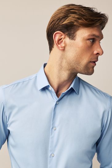 Blue Slim Fit Double Cuff Easy Care Textured Shirt