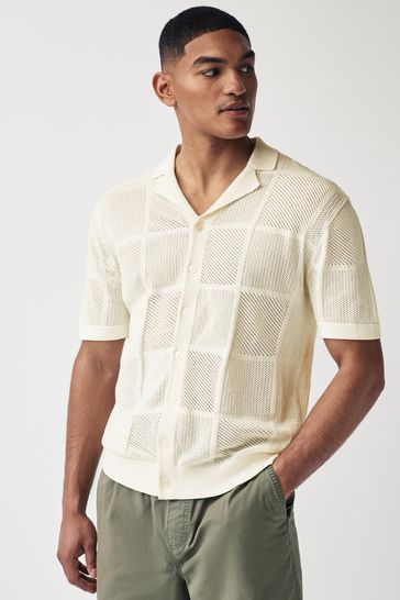 White Relaxed Crochet Button Through Shirt