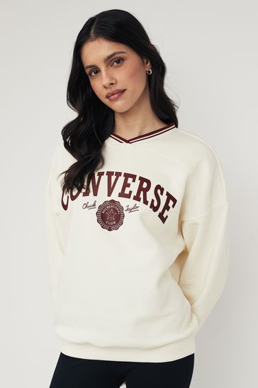 Converse Cream Oversized Retro Chuck V-Neck Sweatshirt