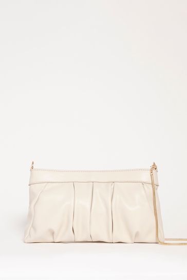 JD Williams Cream Ruched Clutch Bag