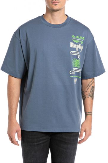 Buy Replay Blue Industrial Beats Back Print T Shirt from Next Turkey
