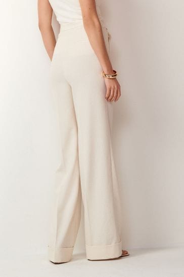 Buy Cream Premium Button Detail Wide Leg Trousers from Next USA