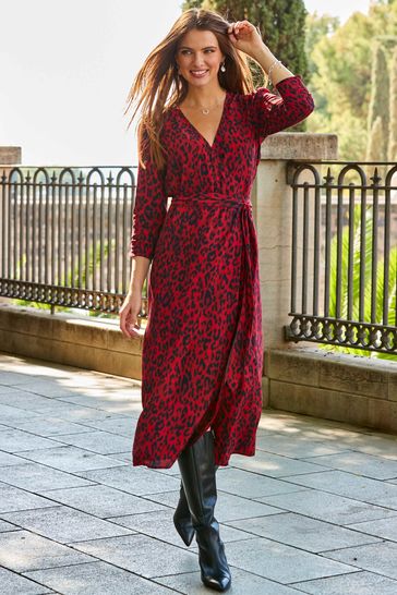 Midi red top wrap dress