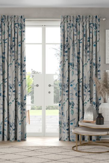 Blue Isla Floral Made To Measure Curtains