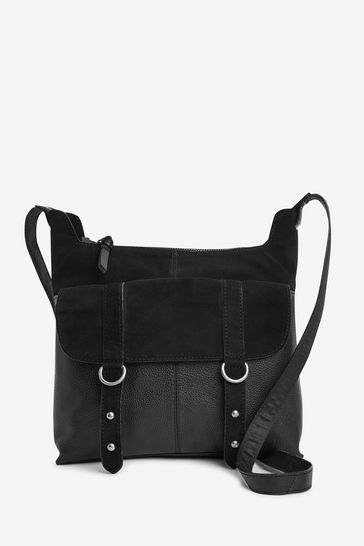 Black Next Leather Cross-Body Messenger Bag