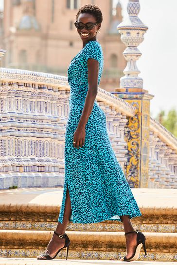 Buy Sosandar Blue Knot Front Cap Sleeve Fit And Flare Dress from Next Croatia