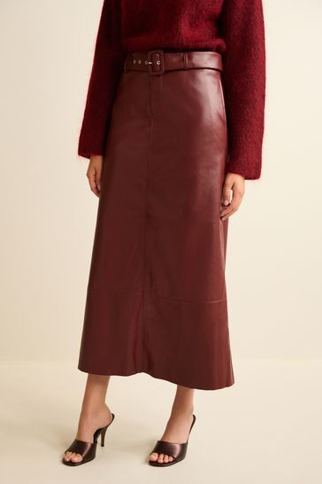 Dark red leather midi skirt online