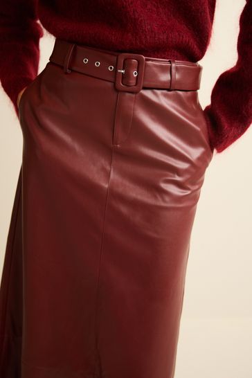 Buy Dark Red PU Belted Midi Skirt from Next Ireland