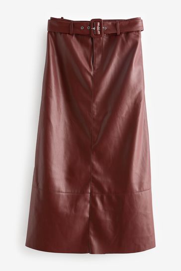 Dark red leather hot sale midi skirt