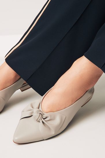 Buy Bone Neutral Forever Comfort Leather Point Toe Bow Slingback Shoes from Next Bahrain