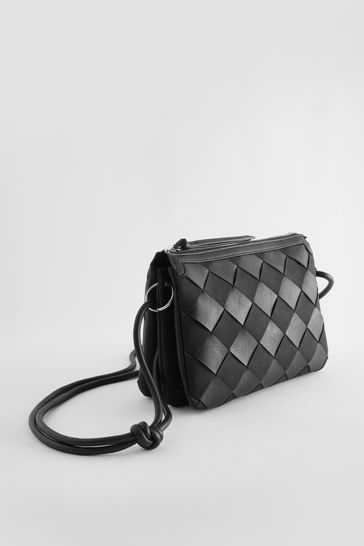 Black Weave Multi Compartment Cross-Body Bag