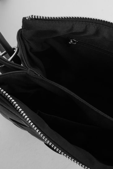 Black Weave Multi Compartment Cross Body Bag