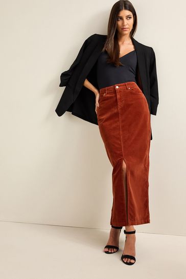 Rust Brown Velvet Maxi Skirt