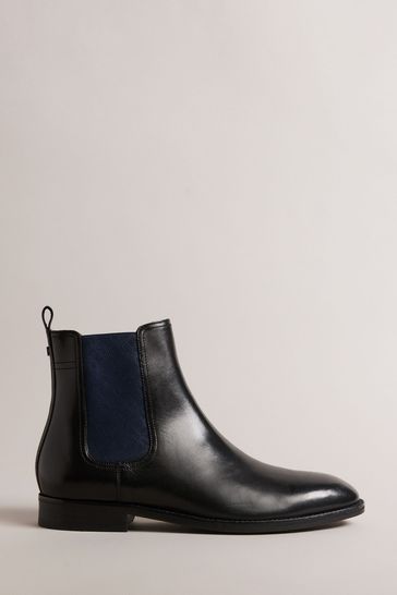 Ted Baker Black Lineus Patterned Elastic Chelsea Boots