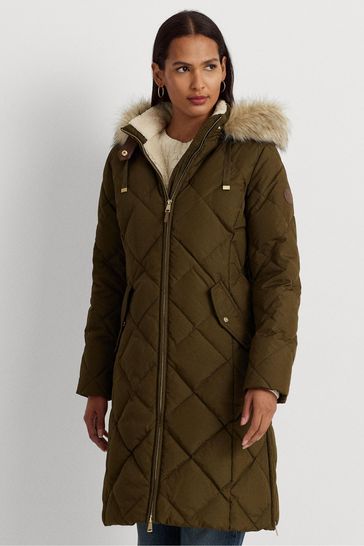 Lauren ralph lauren faux fur discount trim puffer maxi puffer coat