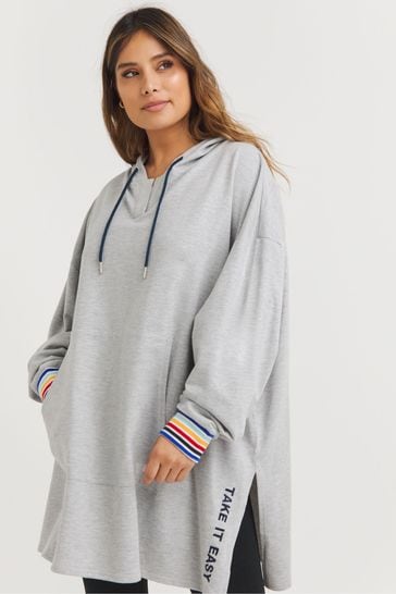 Simply Be Oversized Grey Retro Love Hooded Sweatshirt