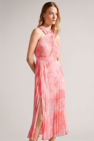 Ted baker sale pink pleated dress