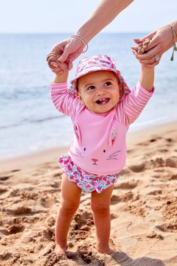 JoJo Maman B b Pink Strawberry UPF 50 2 Piece Rash Vest Set