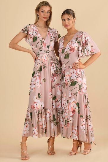 Buy Jolie Moi Pink Kailee Mesh Floral Print Maxi Dress from Next