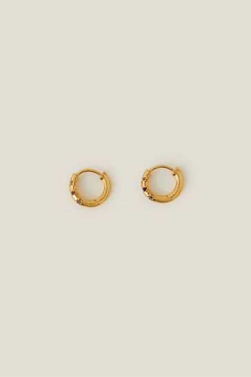 Accessorize Gold 14ct Gold Plated Gem Hoop Earrings