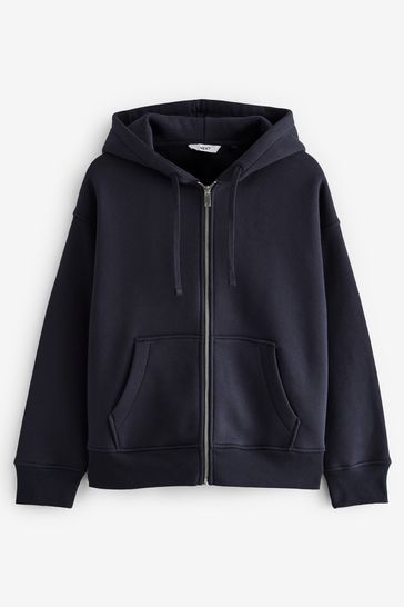 Buy Ink Blue Heavy Weight Brushed Long Sleeve Zip Through Hoodie