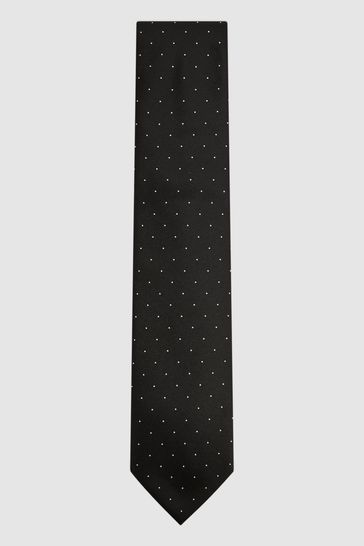 Reiss Black Liam Silk Polka Dot Tie