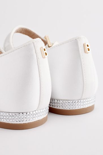 Baker by Ted Baker Girls Ivory Satin Shoes with Diamant Bow