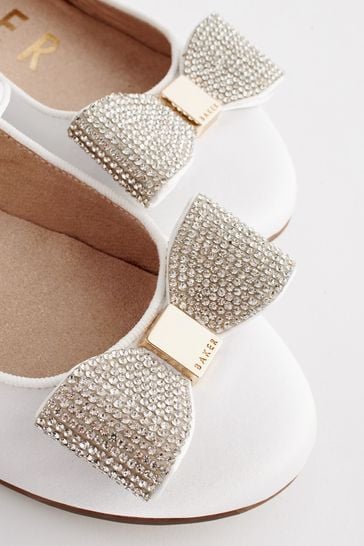 Baker by Ted Baker Girls Ivory Satin Shoes with Diamant Bow