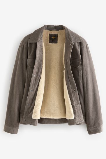 Dark Natural Cord Borg Lined Trucker Jacket