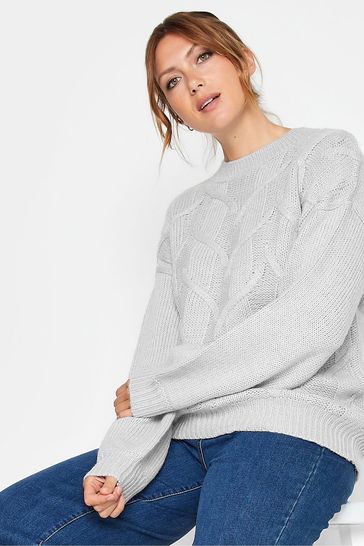 Long Tall Sally Grey Cable Knit Jumper