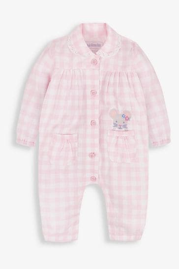 Pijama de cuadros todo en uno rosa con ratón de Jojo Maman Bébé