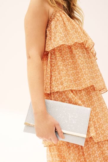 Shimmer Clutch Bag With Detachable Cross-Body Chain