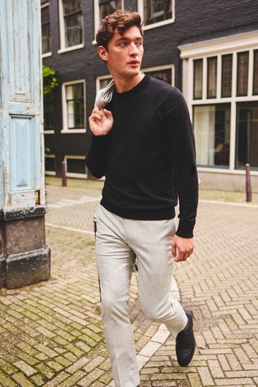 Buy Black Regular Cotton Rich Knitted Crew Neck Jumper from Next