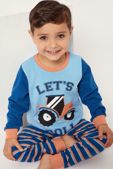 Harry Bear Blue Tractor Long Sleeved 100 Cotton Pyjama Set