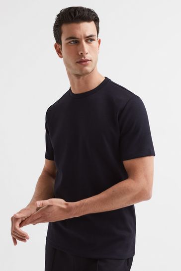 Reiss Navy Bradley Interlock Jersey Crew Neck T-Shirt