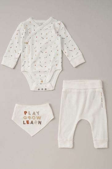 Homegrown White Cotton Bodysuit, Trouser and Bibs Set