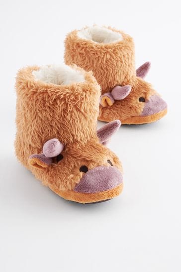 Rust Brown Cow Warm Lined Slipper Boots