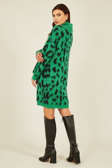 Buy Yumi Green Animal Roll Neck Knitted Dress from Next Ireland
