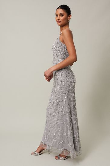 Silver sequin maxi dress uk online