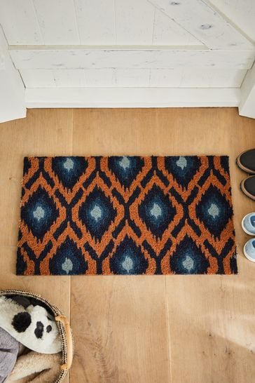 Blue Ikat Print Doormat