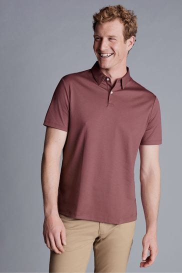 Charles Tyrwhitt Red Plain Short Sleeve Jersey Polo Shirt