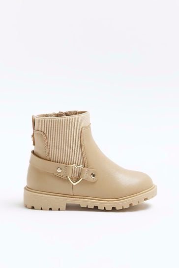 River Island Brown Girls Heart Strap Chelsea Boots