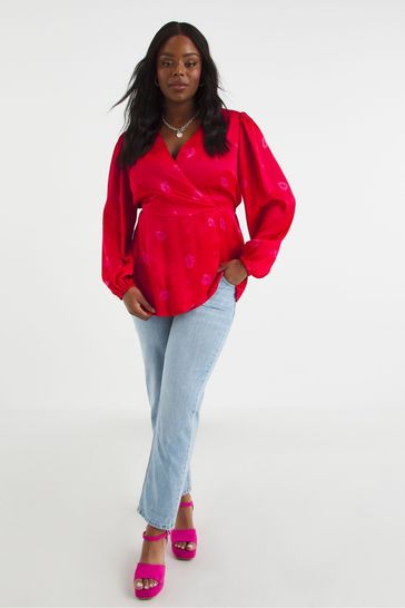 Red satin wrap top clearance
