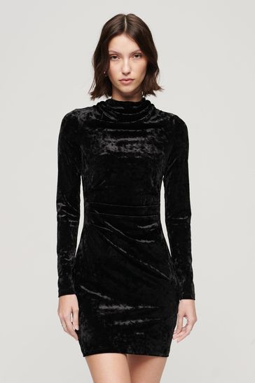 Superdry Black Velvet Long Sleeved Mini Dress