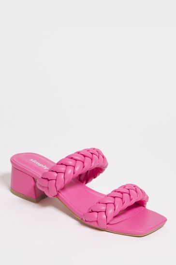 Buy Simply Be Pink Plaited Low Block Heel Sandals in Extra Wide