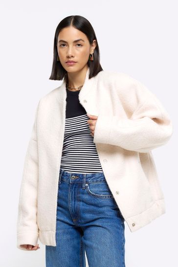 River island borg collar jacket top
