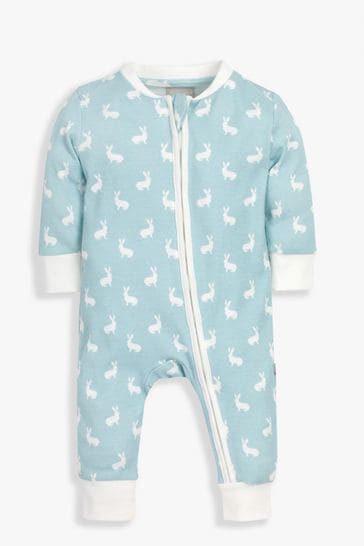 The Little Tailor Baby Front Zip Easter Bunny Print Soft Cotton Sleepsuit