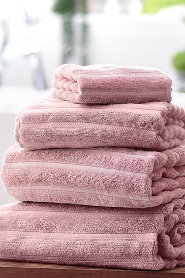 Pink Ribbed Towel 100% Cotton