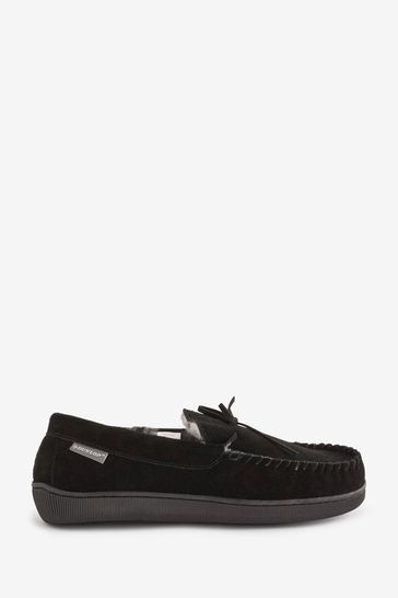 Black 2025 moccasin slippers